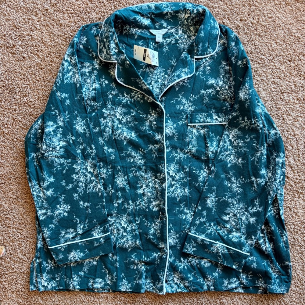 Charter Club Green Flannel Holiday Toile 2pc Pajama Lounge Set Women Plus 3X NWT